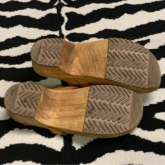 Vollsjo Swedish Brown Camel Suede Leather Wooden Clogs Slip On Mules Retro Boho - Picture 11 of 16